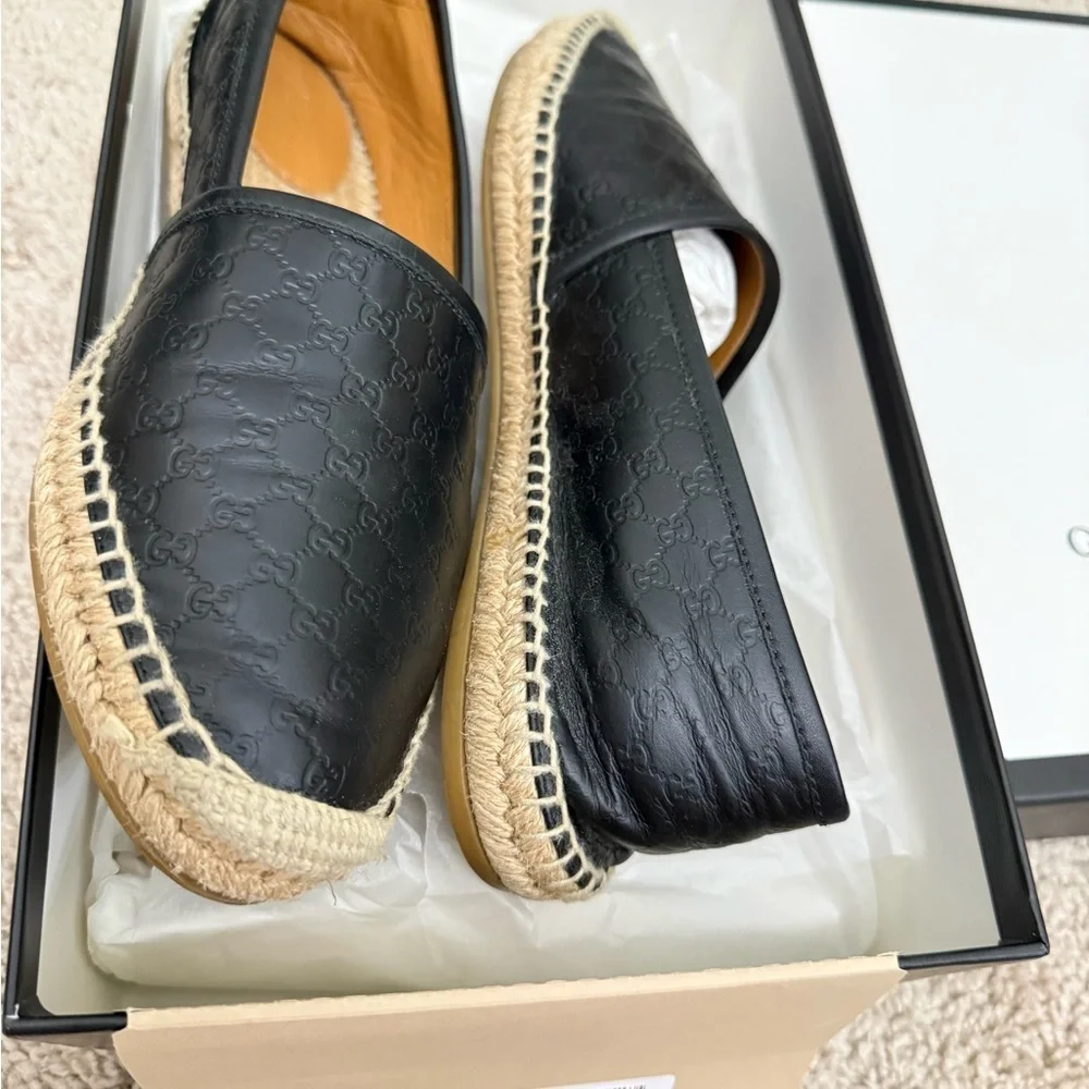 Gucci Black Embossed Leather Espadrilles